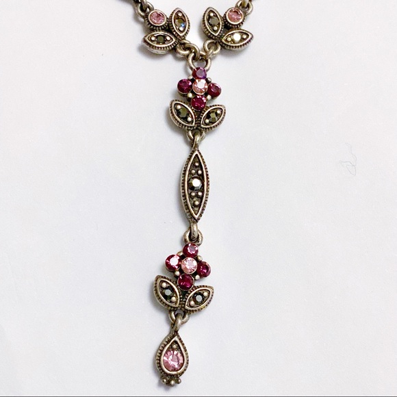 Beautiful Vintage Marcasite Purple Czech Crystal Floral Lariat Necklace - Picture 2 of 4